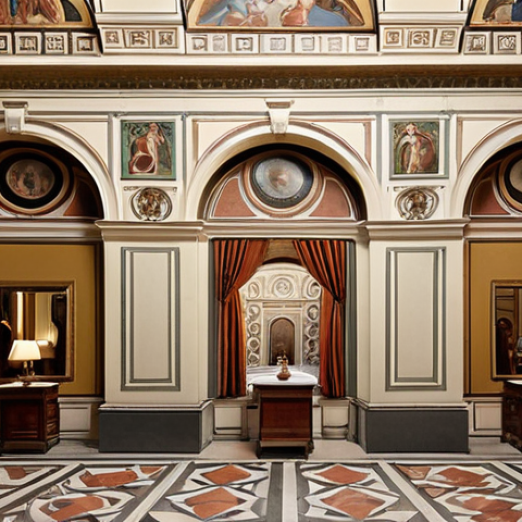 **

A beautifully restored historic palazzo in Florence, Italy. Focus on the intricate details of the architecture, showcasing original frescoes and elegant interiors. Capture the feeling of timeless beauty and luxury, highlighting its potential as a high-end boutique hotel.

**
